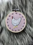 Hen on Pink Linen