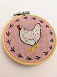 Hen on Pink Linen