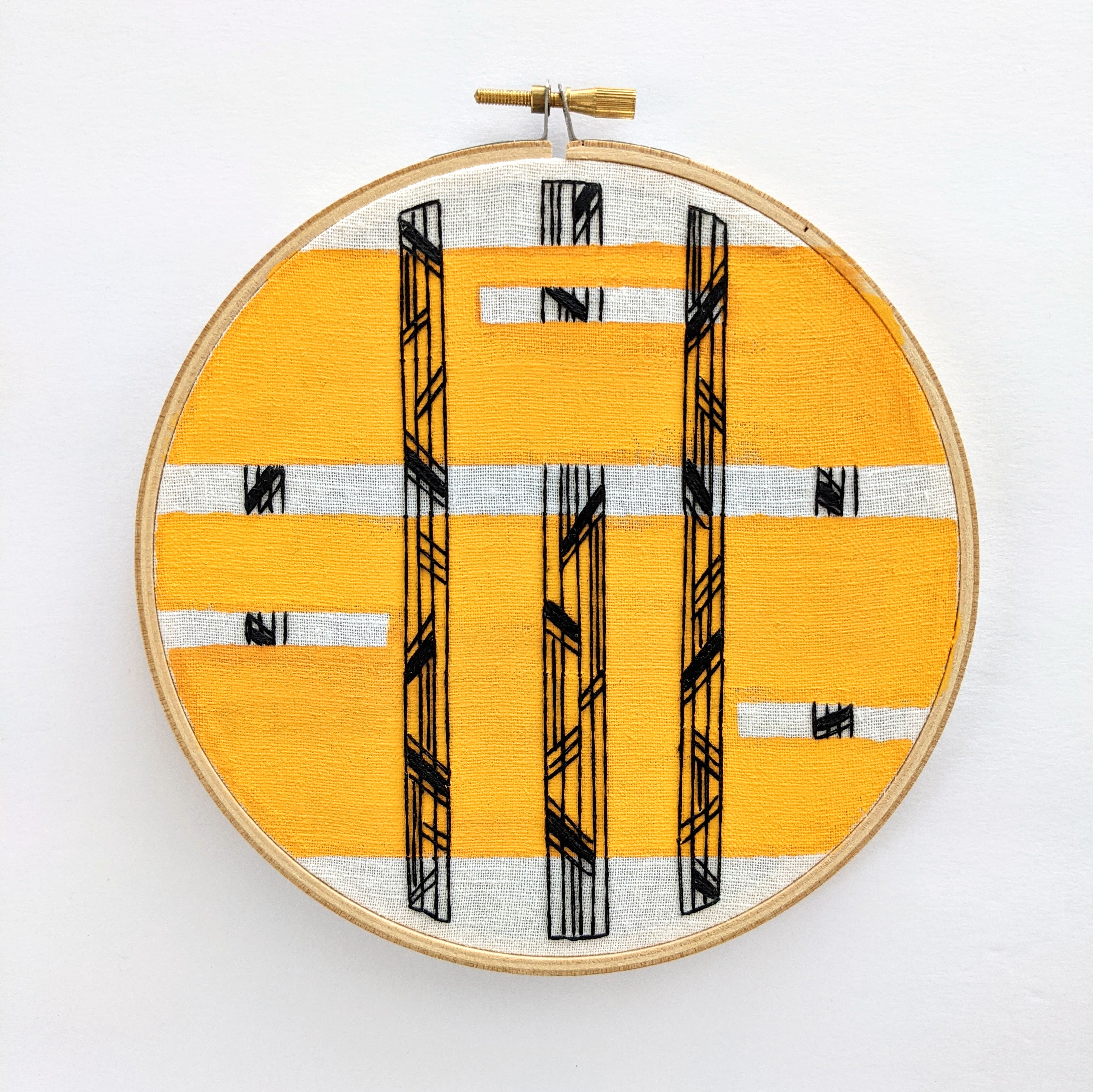 Black and Mustard Vertical Abstract Hand Embroidery