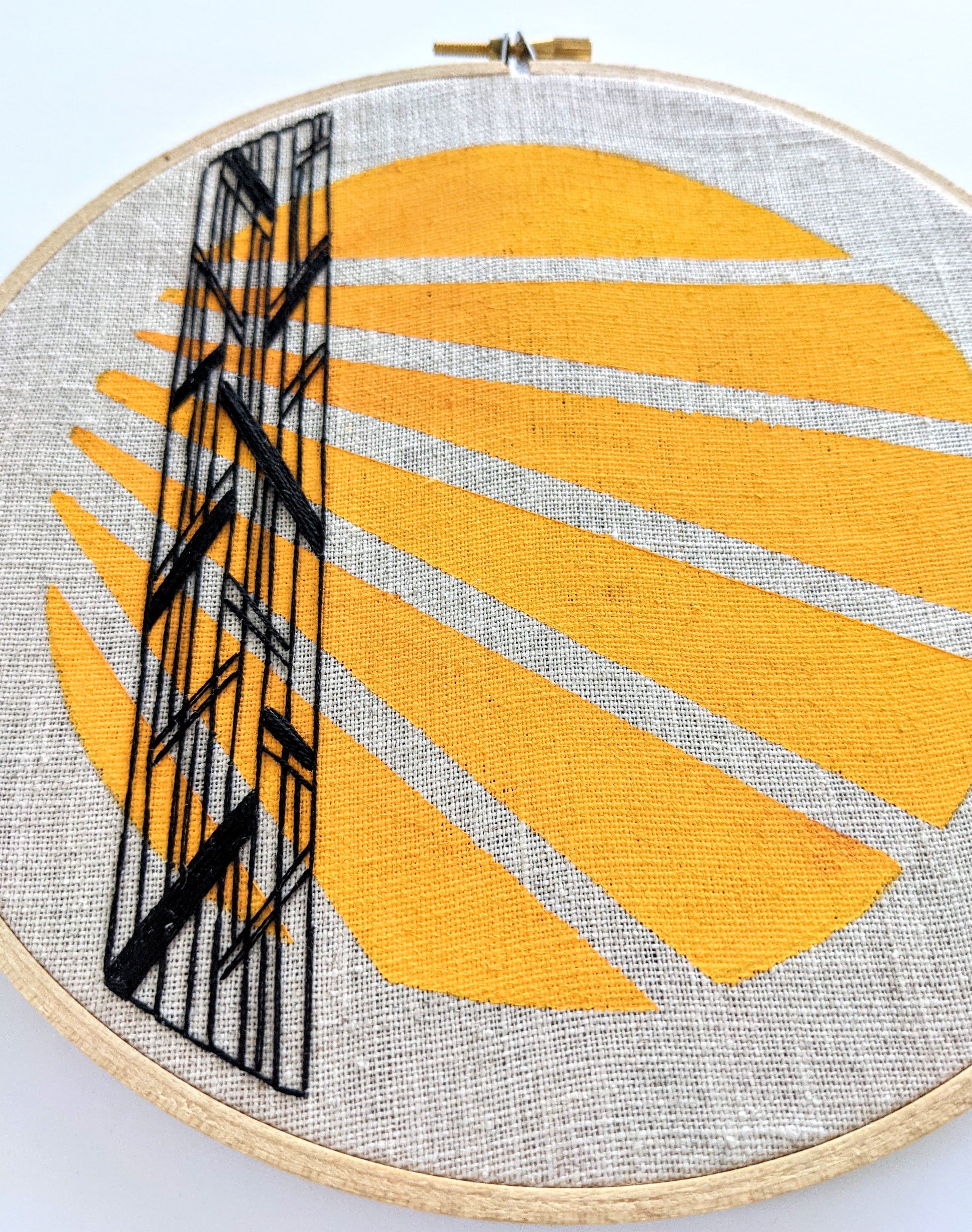 Black and Mustard Vertical Starburst Hand Embroidery