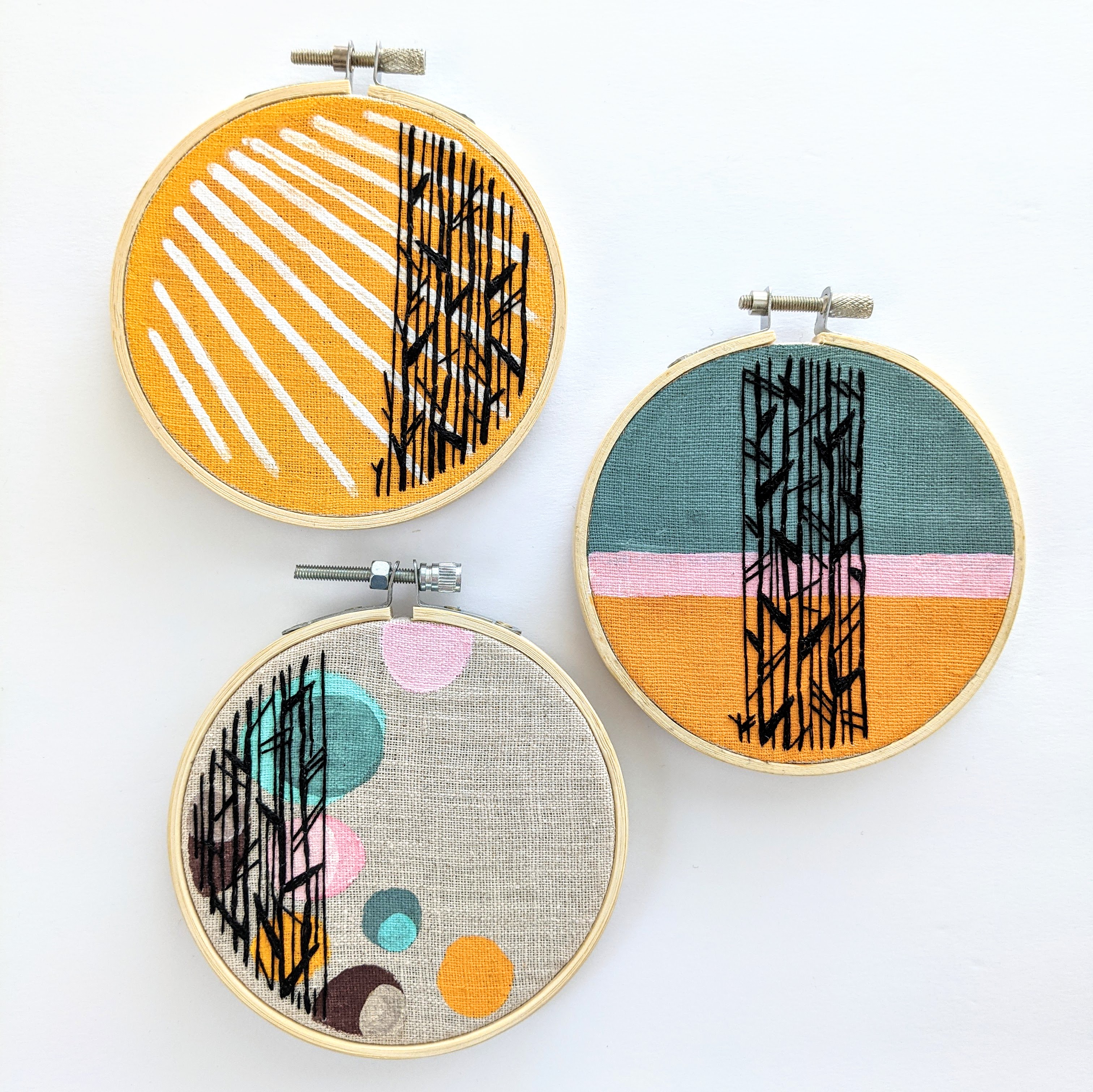 3-Piece Vertical Abstract Hand Embroideries